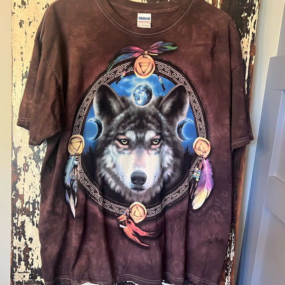 Vintage The Mountain Wolf Dream Catcher tie dye on Gildan T-shirt Size XL